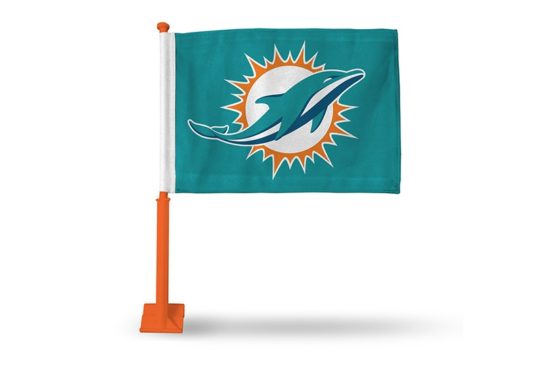 MIAMI DOLPHINS CAR FLAG WITH COLORED POLE(ORANGE POLE)