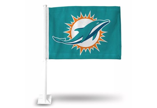 MIAMI DOLPHINS LOGO ONLY CAR FLAG TEAL BACKGROUND