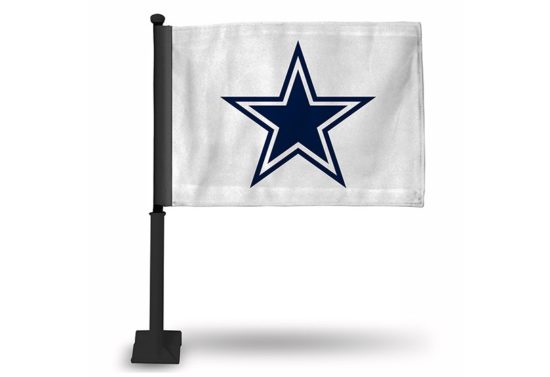 COWBOYS CAR FLAG (WHITE FLAG) (BLACK POLE)